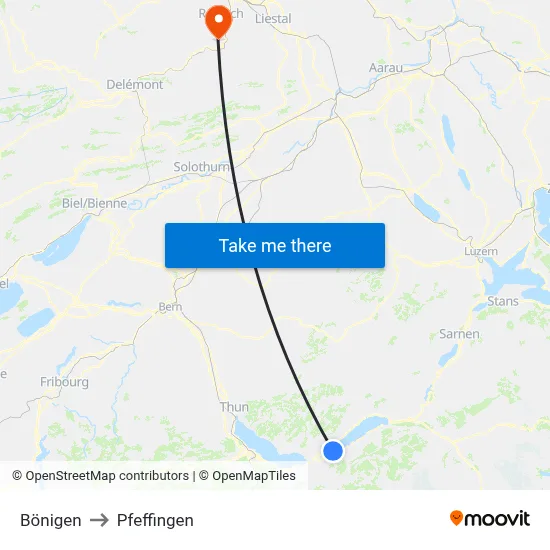 Bönigen to Pfeffingen map