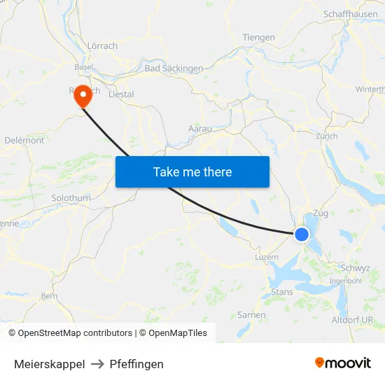 Meierskappel to Pfeffingen map