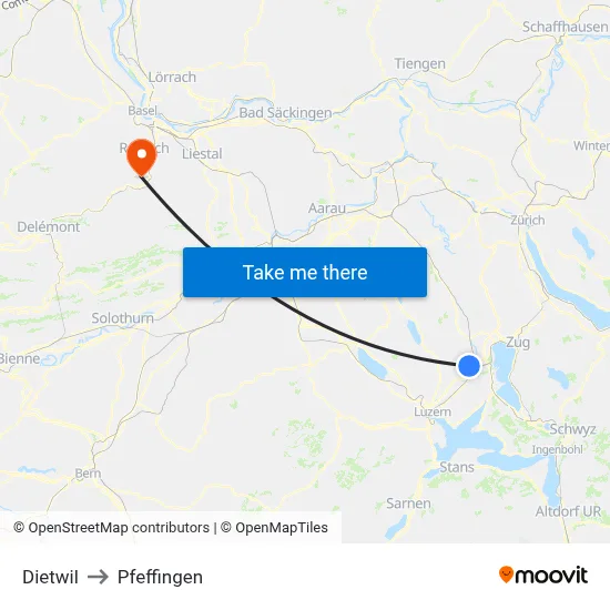 Dietwil to Pfeffingen map