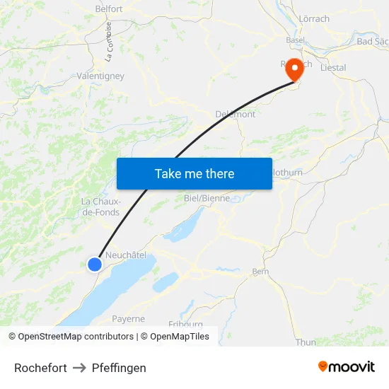 Rochefort to Pfeffingen map