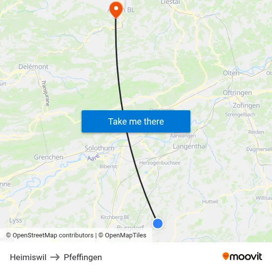 Heimiswil to Pfeffingen map