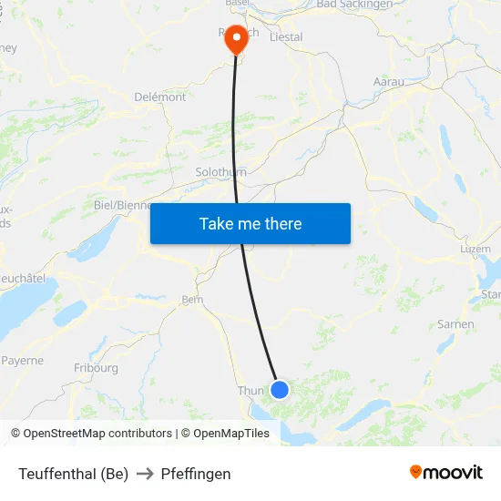 Teuffenthal (Be) to Pfeffingen map