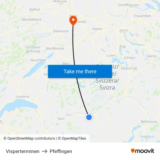 Visperterminen to Pfeffingen map