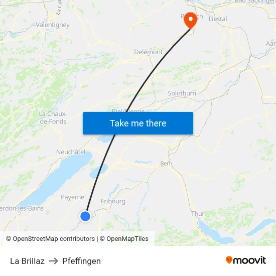 La Brillaz to Pfeffingen map
