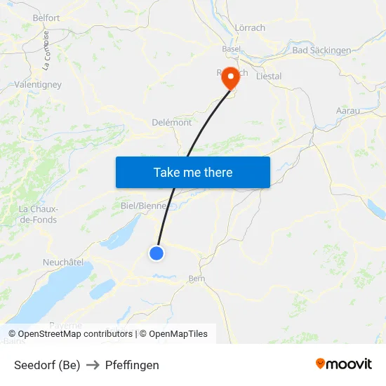 Seedorf (Be) to Pfeffingen map