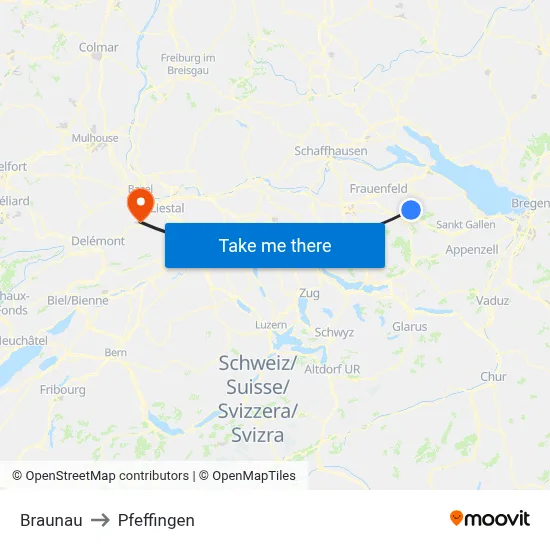 Braunau to Pfeffingen map