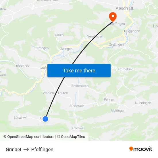 Grindel to Pfeffingen map