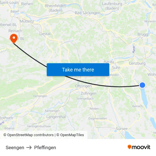 Seengen to Pfeffingen map