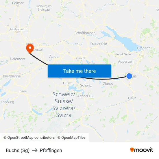 Buchs (Sg) to Pfeffingen map