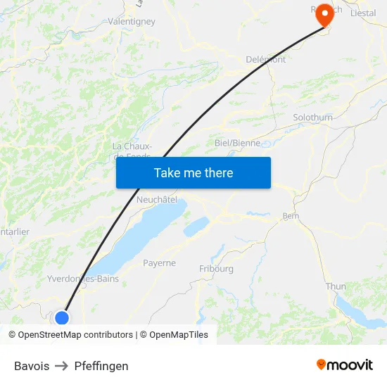 Bavois to Pfeffingen map
