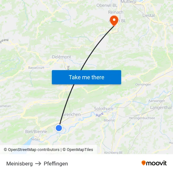 Meinisberg to Pfeffingen map