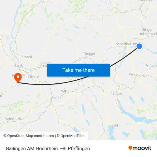 Gailingen AM Hochrhein to Pfeffingen map