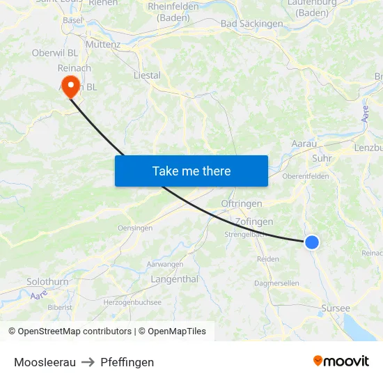 Moosleerau to Pfeffingen map