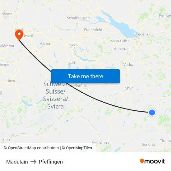 Madulain to Pfeffingen map