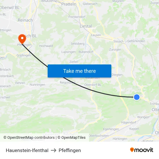 Hauenstein-Ifenthal to Pfeffingen map