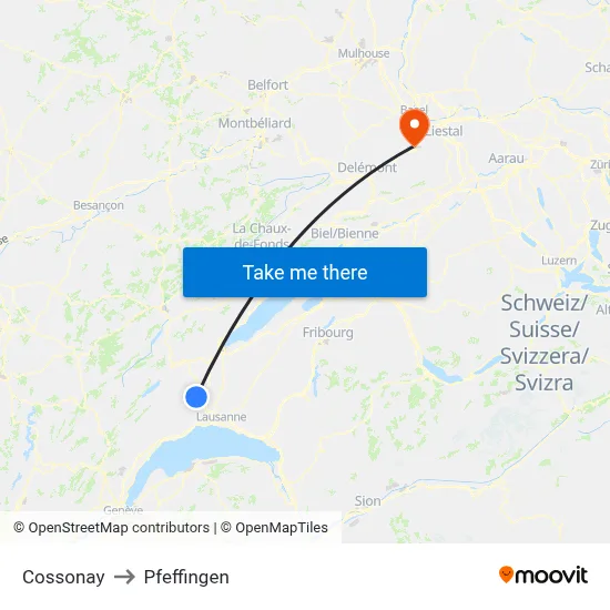 Cossonay to Pfeffingen map