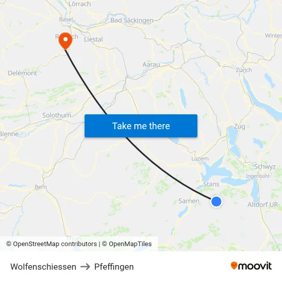 Wolfenschiessen to Pfeffingen map