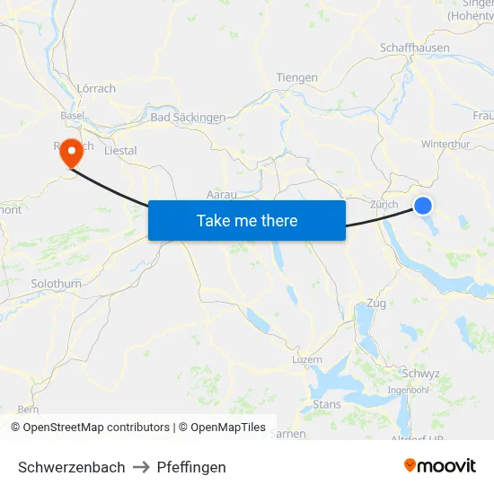 Schwerzenbach to Pfeffingen map