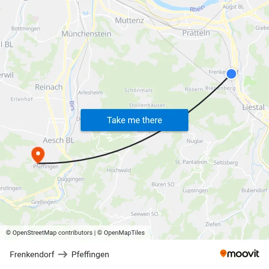 Frenkendorf to Pfeffingen map