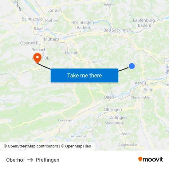 Oberhof to Pfeffingen map