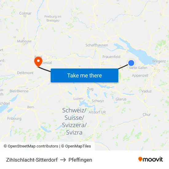Zihlschlacht-Sitterdorf to Pfeffingen map