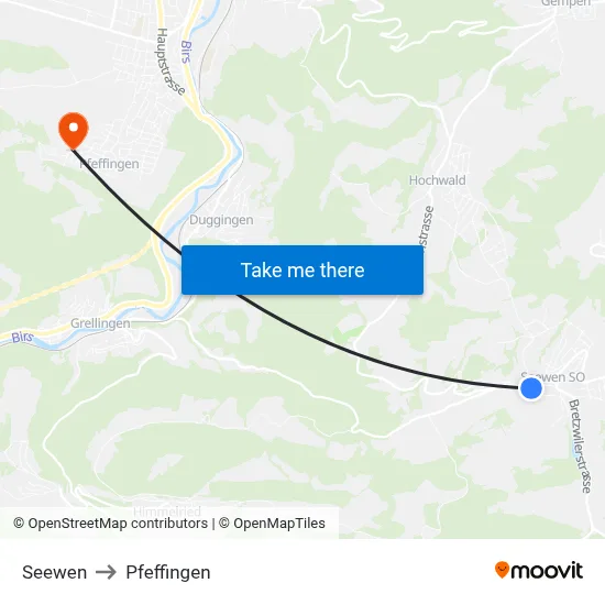 Seewen to Pfeffingen map