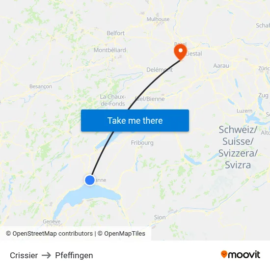 Crissier to Pfeffingen map