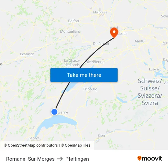 Romanel-Sur-Morges to Pfeffingen map