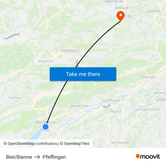 Biel/Bienne to Pfeffingen map