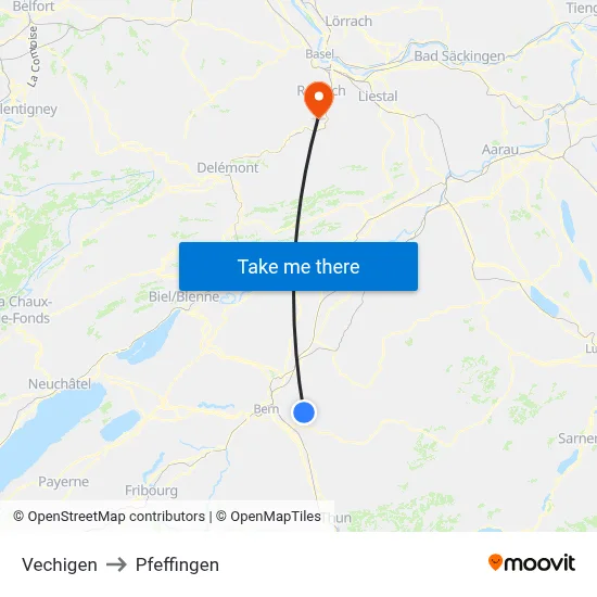 Vechigen to Pfeffingen map