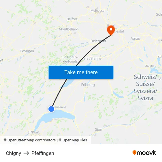Chigny to Pfeffingen map