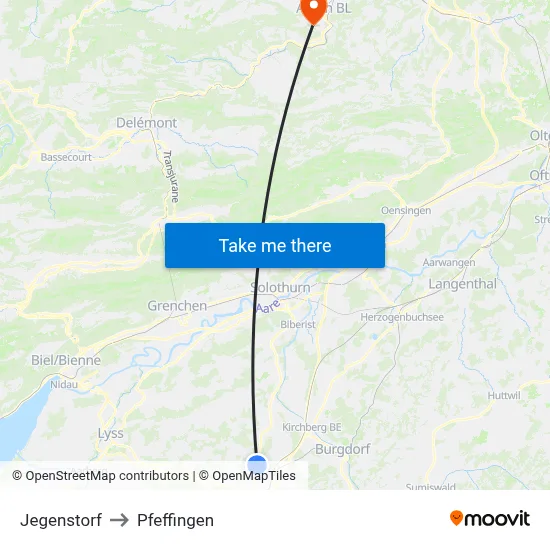 Jegenstorf to Pfeffingen map