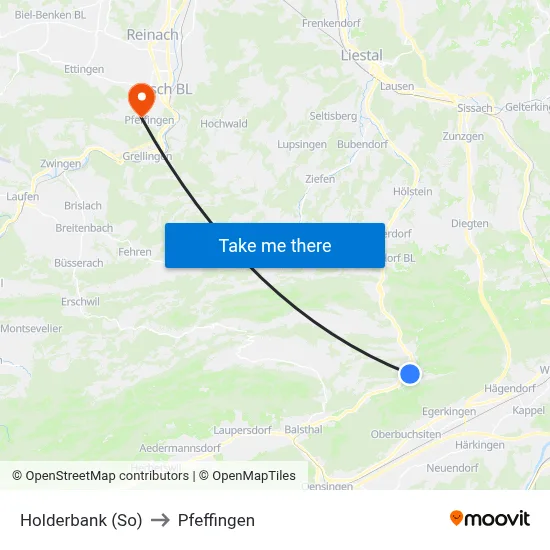 Holderbank (So) to Pfeffingen map