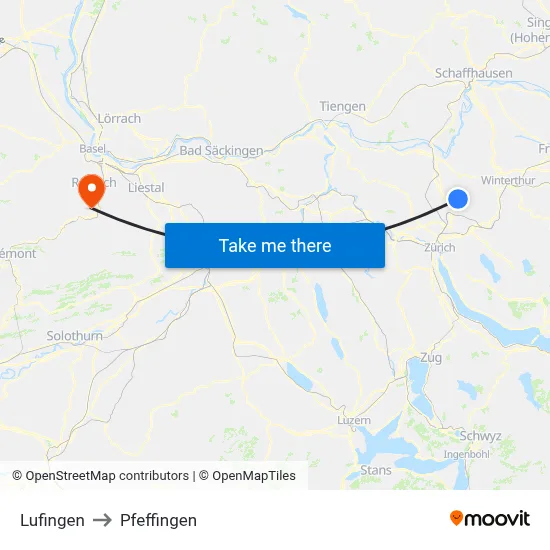 Lufingen to Pfeffingen map