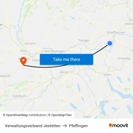 Verwaltungsverband Jestetten to Pfeffingen map