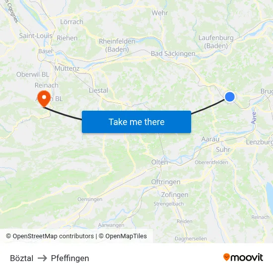 Böztal to Pfeffingen map