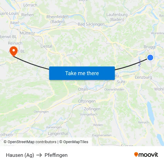 Hausen (Ag) to Pfeffingen map