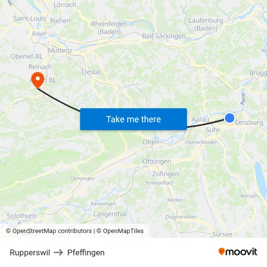 Rupperswil to Pfeffingen map