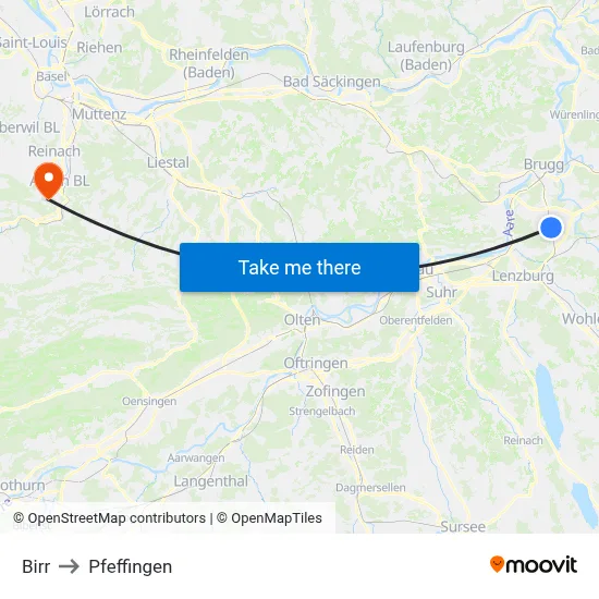 Birr to Pfeffingen map