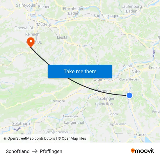 Schöftland to Pfeffingen map