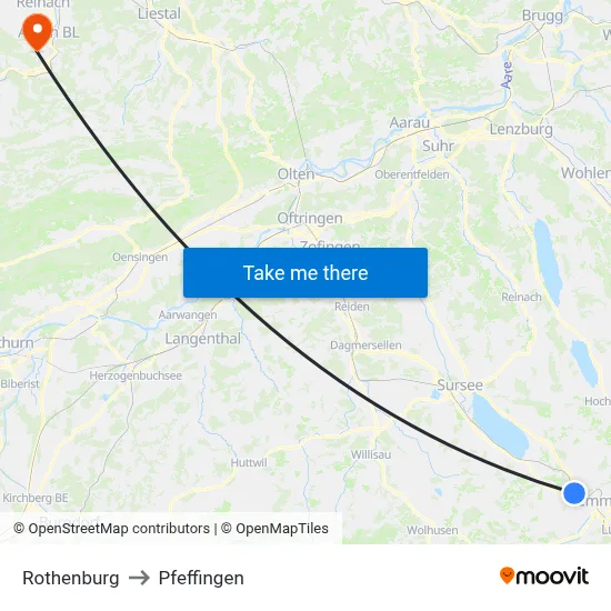 Rothenburg to Pfeffingen map