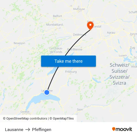 Lausanne to Pfeffingen map