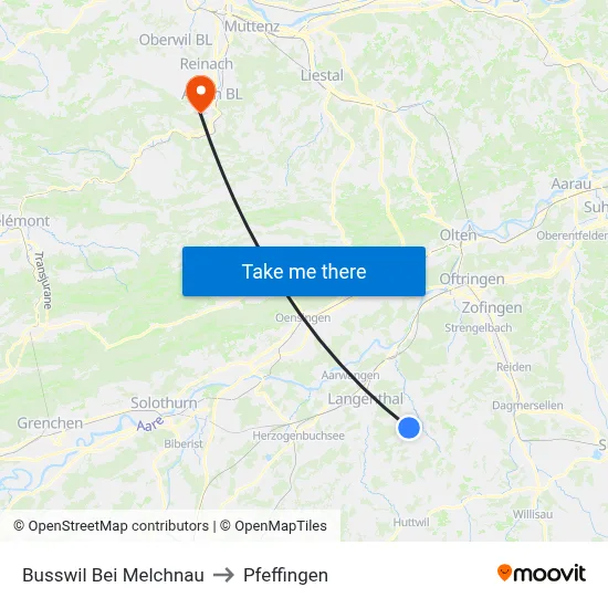 Busswil Bei Melchnau to Pfeffingen map