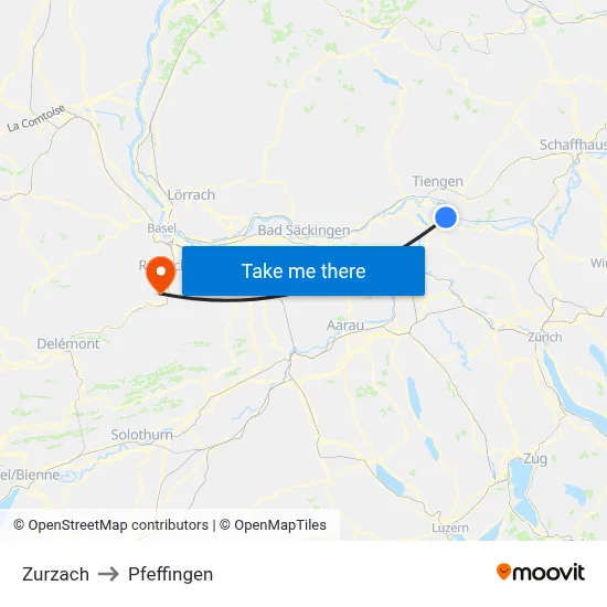 Zurzach to Pfeffingen map