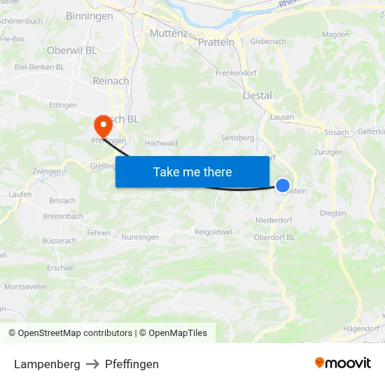 Lampenberg to Pfeffingen map