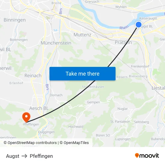 Augst to Pfeffingen map