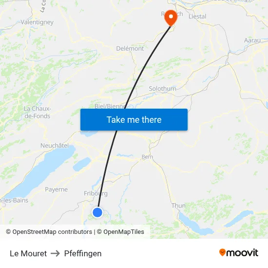 Le Mouret to Pfeffingen map