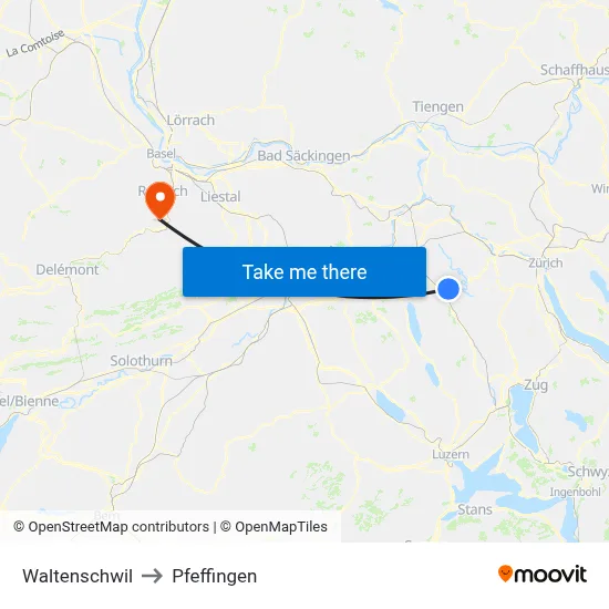 Waltenschwil to Pfeffingen map
