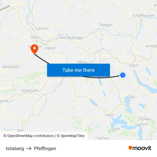 Islisberg to Pfeffingen map