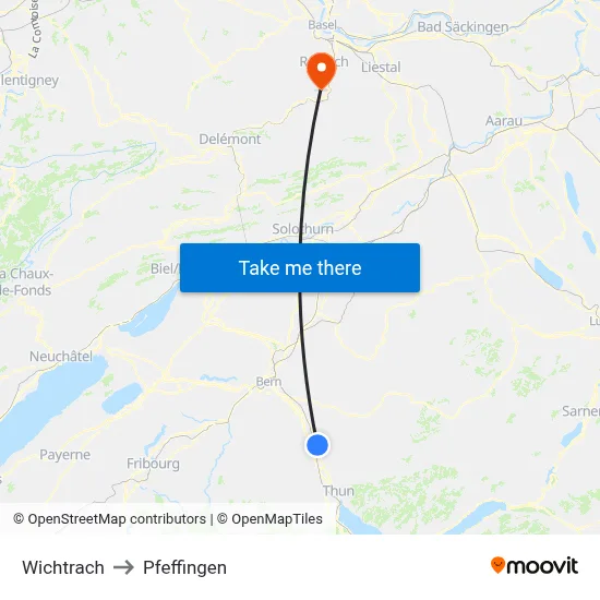Wichtrach to Pfeffingen map